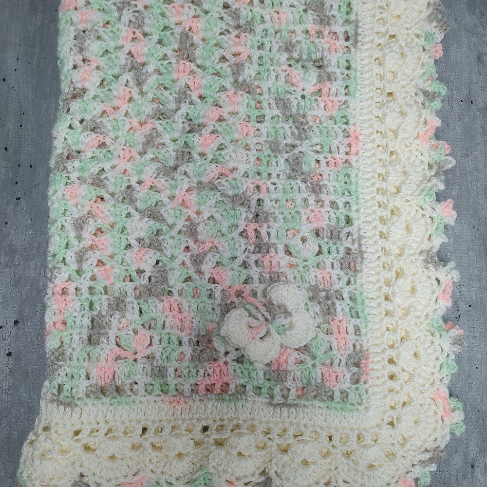 New Handmade  Crocheted Afghan/Blanket with Pastel Accents